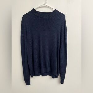 Baracuta Men's Crew Neck Pullover Sweater Rayon Cotton Navy Blue Textured 2XL